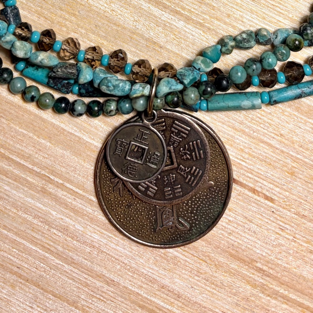 Miriam Haskell vintage turquoise and brass necklace